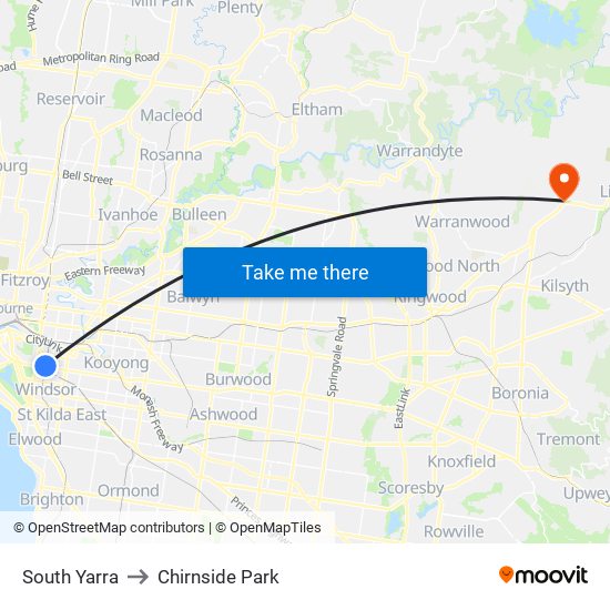 South Yarra to Chirnside Park map