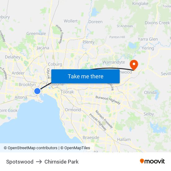 Spotswood to Chirnside Park map