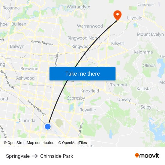 Springvale to Chirnside Park map