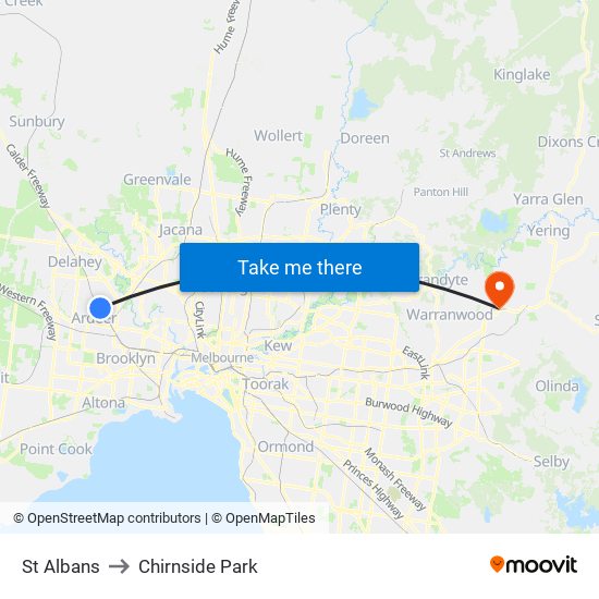 St Albans to Chirnside Park map