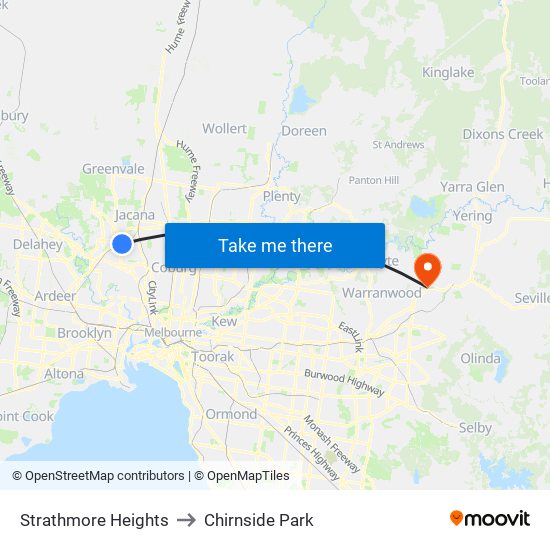 Strathmore Heights to Chirnside Park map