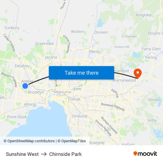 Sunshine West to Chirnside Park map