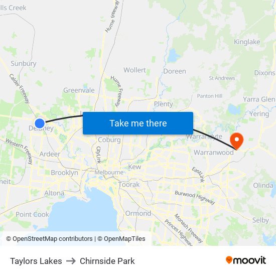 Taylors Lakes to Chirnside Park map