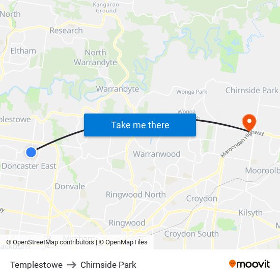 Templestowe to Chirnside Park map