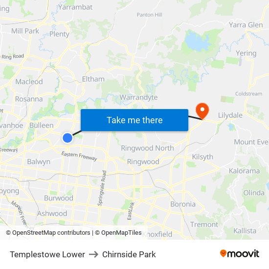 Templestowe Lower to Chirnside Park map