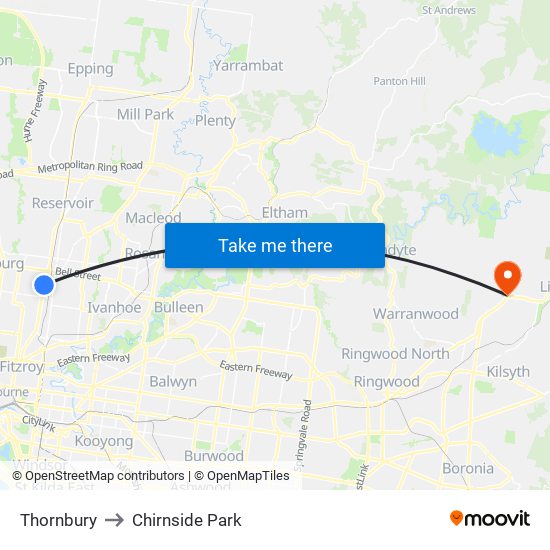 Thornbury to Chirnside Park map