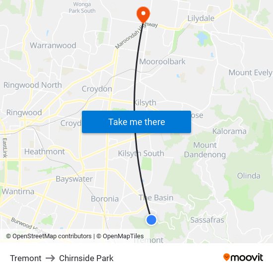 Tremont to Chirnside Park map