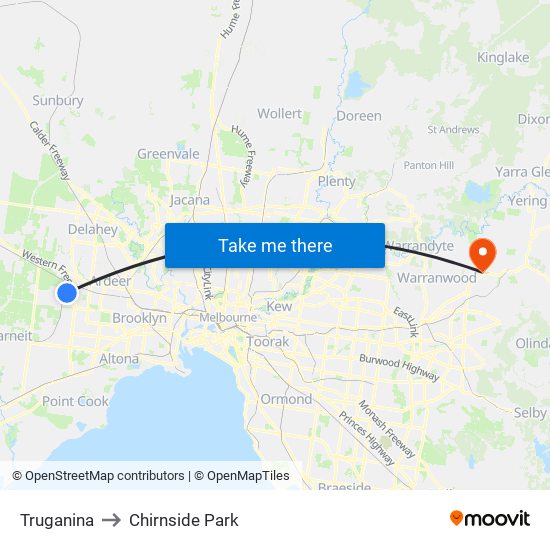 Truganina to Chirnside Park map