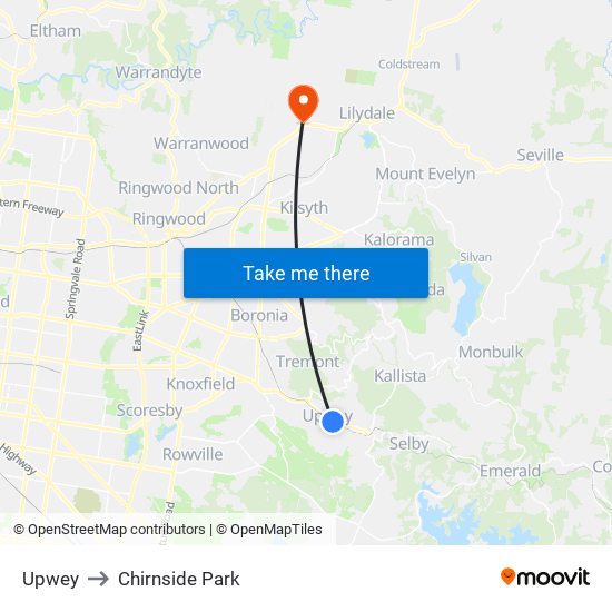 Upwey to Chirnside Park map