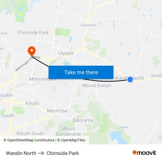 Wandin North to Chirnside Park map