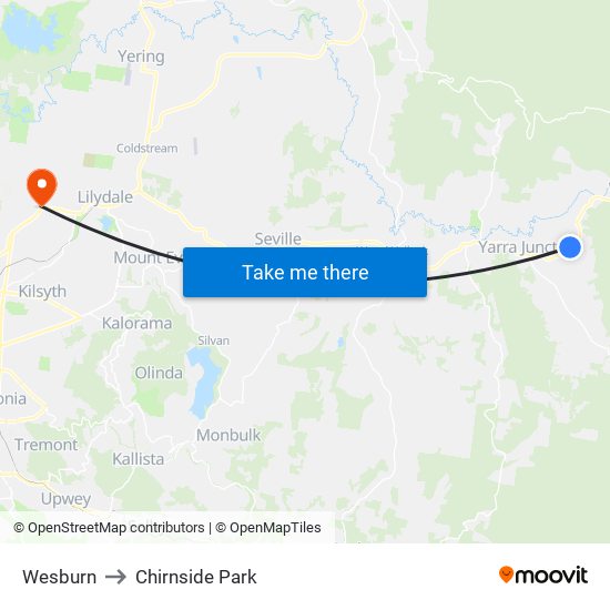 Wesburn to Chirnside Park map