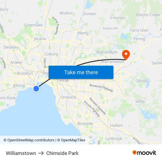 Williamstown to Chirnside Park map