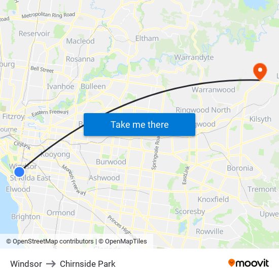 Windsor to Chirnside Park map