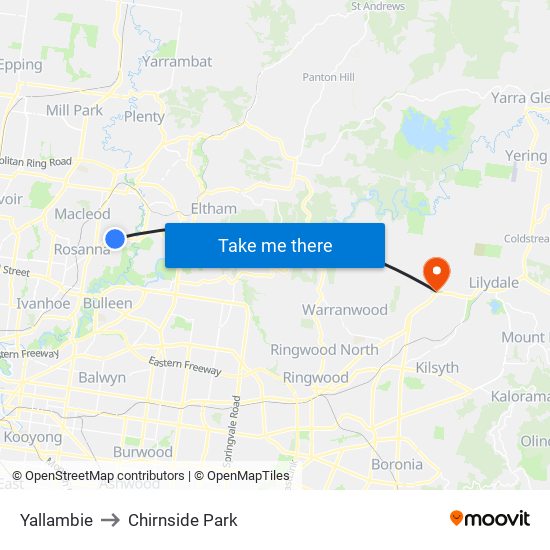 Yallambie to Chirnside Park map