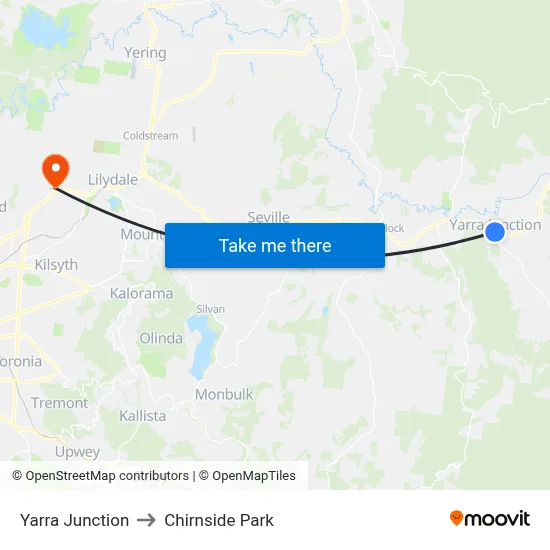 Yarra Junction to Chirnside Park map