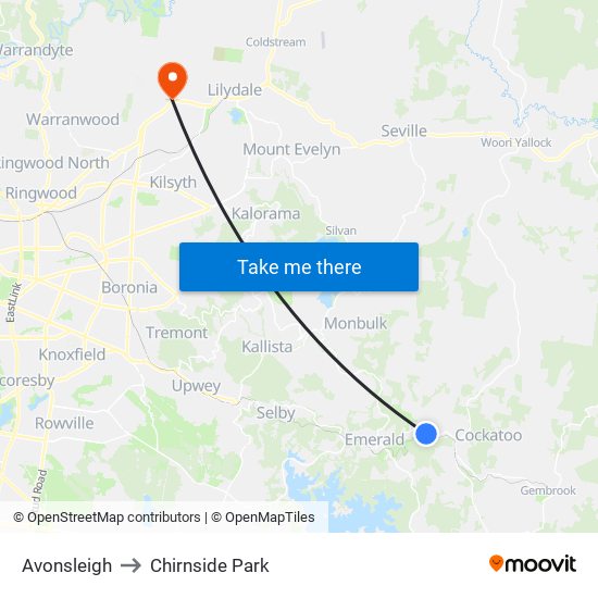 Avonsleigh to Chirnside Park map