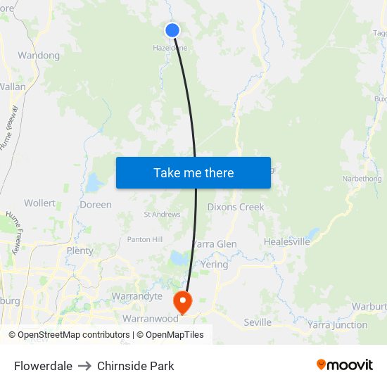 Flowerdale to Chirnside Park map