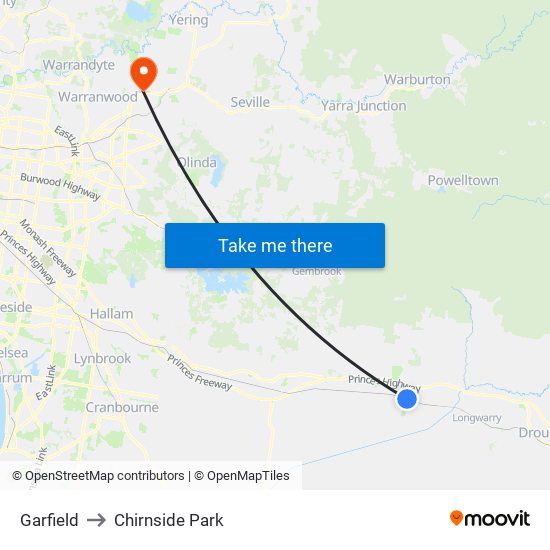 Garfield to Chirnside Park map