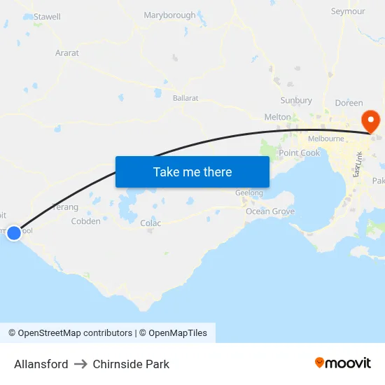 Allansford to Chirnside Park map