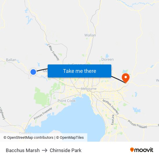 Bacchus Marsh to Chirnside Park map