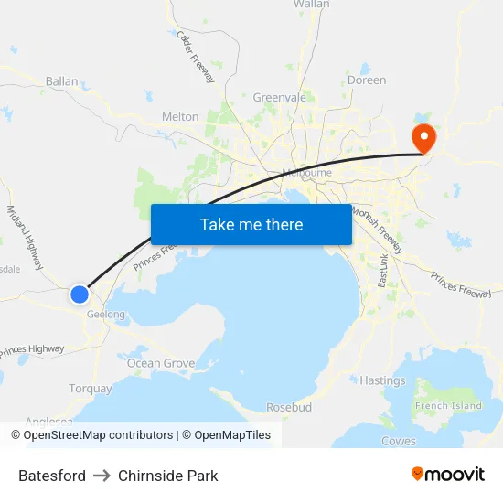 Batesford to Chirnside Park map