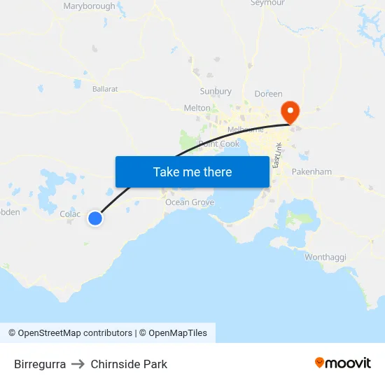Birregurra to Chirnside Park map