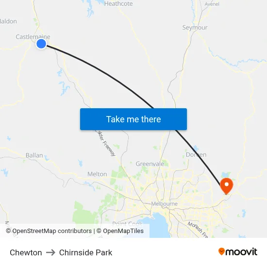 Chewton to Chirnside Park map