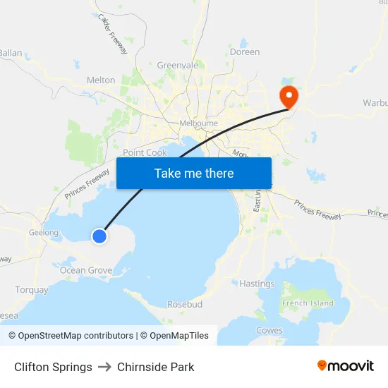 Clifton Springs to Chirnside Park map