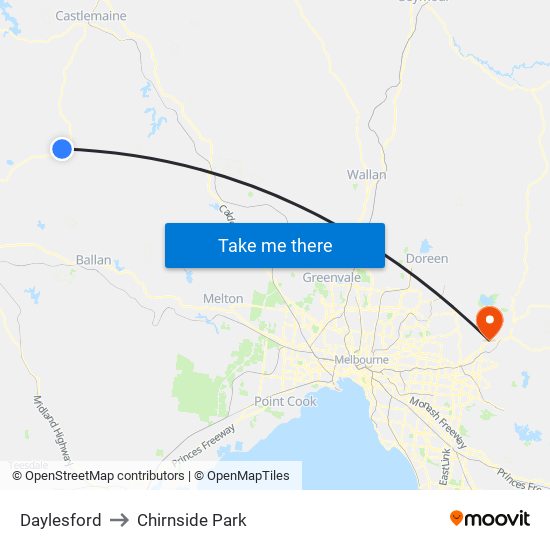 Daylesford to Chirnside Park map