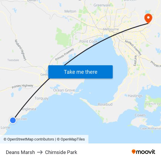 Deans Marsh to Chirnside Park map