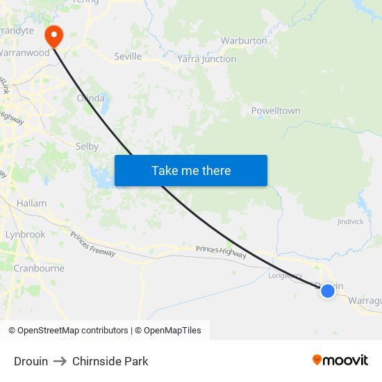 Drouin to Chirnside Park map