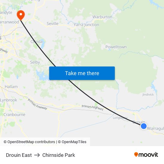 Drouin East to Chirnside Park map