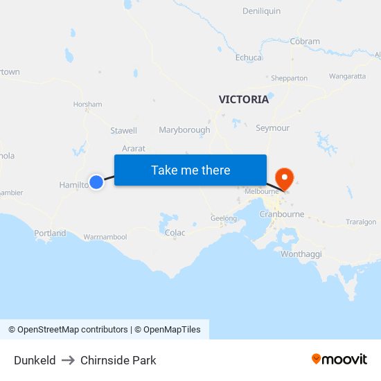 Dunkeld to Chirnside Park map