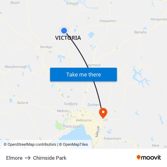 Elmore to Chirnside Park map