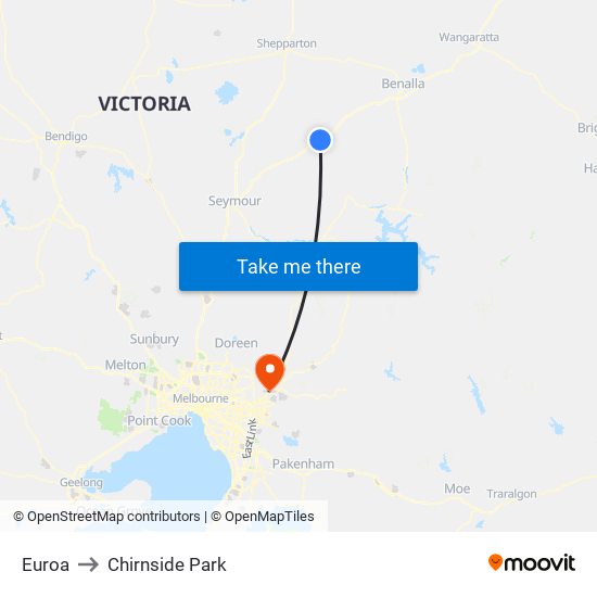 Euroa to Chirnside Park map