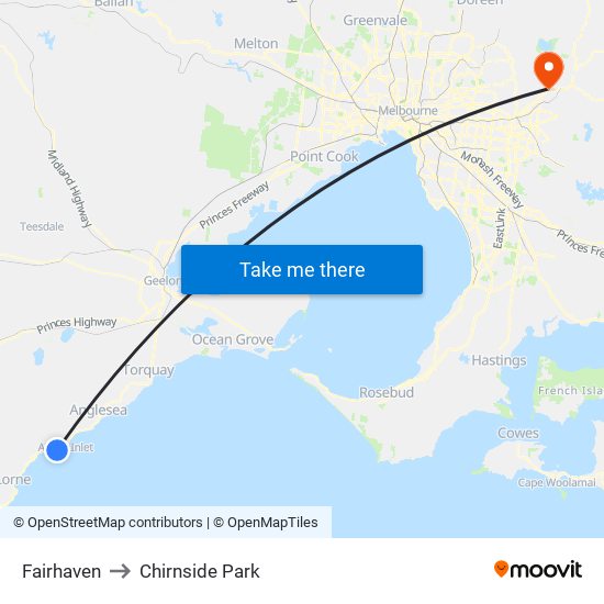 Fairhaven to Chirnside Park map