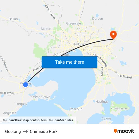 Geelong to Chirnside Park map