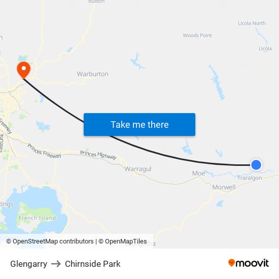 Glengarry to Chirnside Park map