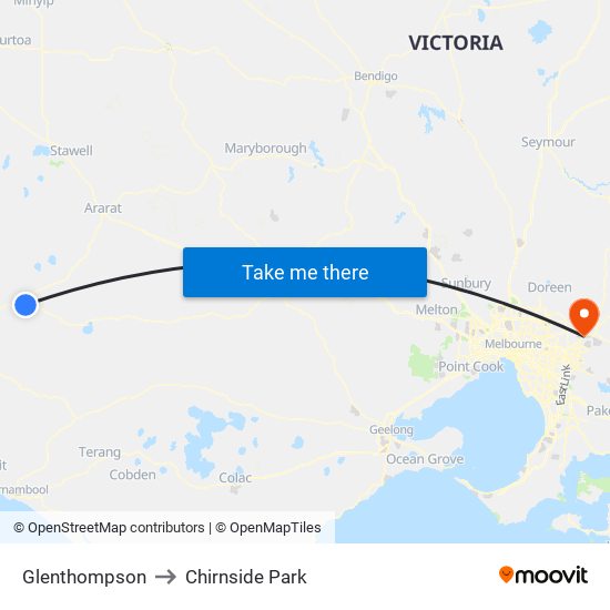 Glenthompson to Chirnside Park map