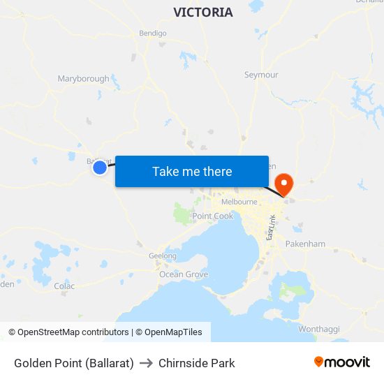 Golden Point (Ballarat) to Chirnside Park map