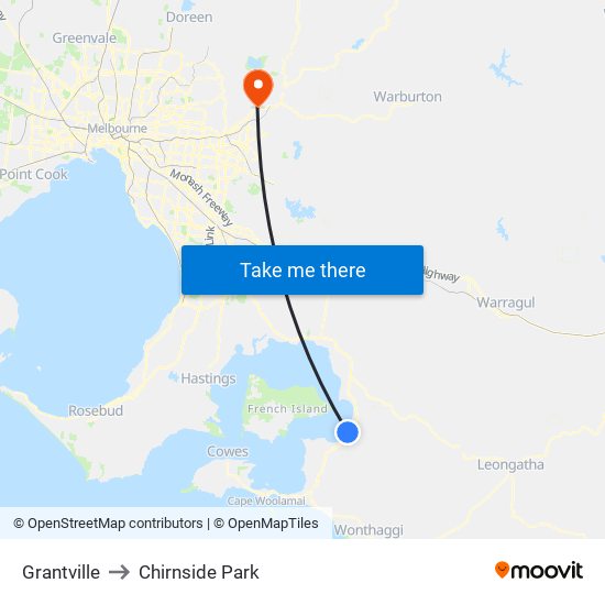 Grantville to Chirnside Park map