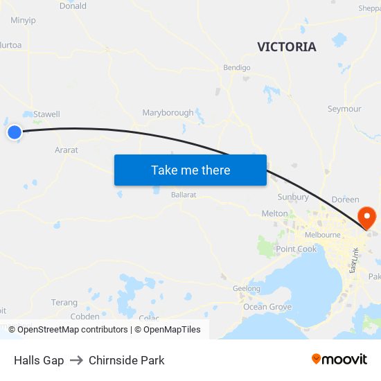 Halls Gap to Chirnside Park map