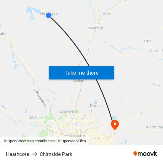 Heathcote to Chirnside Park map