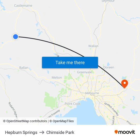 Hepburn Springs to Chirnside Park map