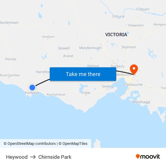 Heywood to Chirnside Park map