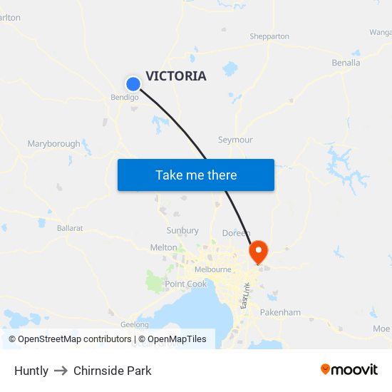 Huntly to Chirnside Park map