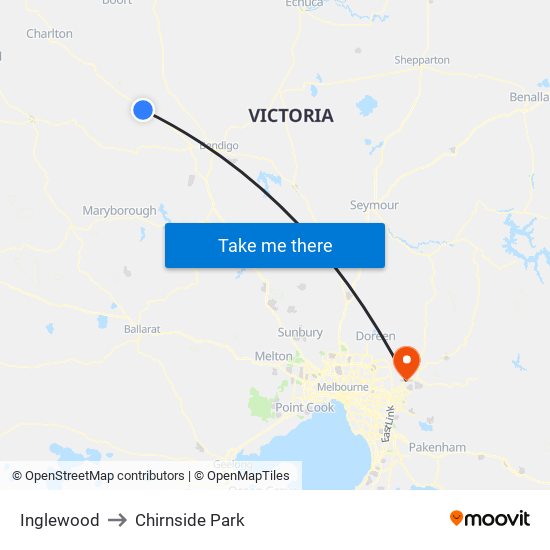 Inglewood to Chirnside Park map