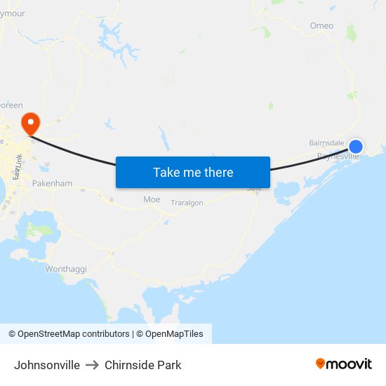 Johnsonville to Chirnside Park map