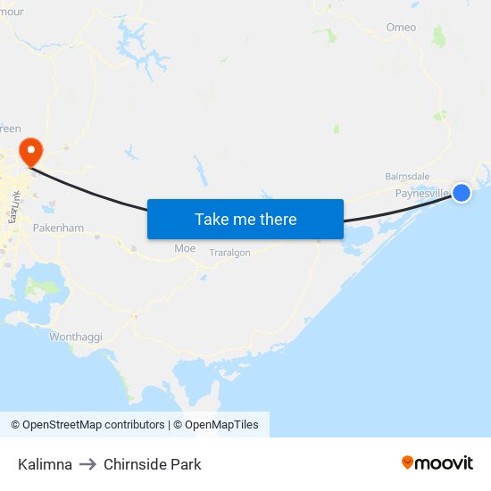 Kalimna to Chirnside Park map