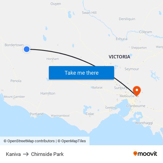 Kaniva to Chirnside Park map